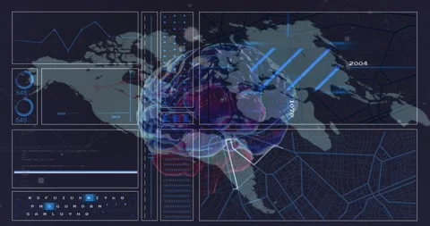 Animation of data processing and digital brain over world map Stock Footage 201220143