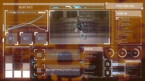 Animation of data processing and disabled biracial male runner on digital screen Stock Footage 266182118