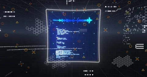 Animation of data processing and diverse icons on screens over black background Stock Footage 327002704