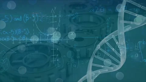 Animation of data processing and dna strand over cogs Stock Footage 325836216