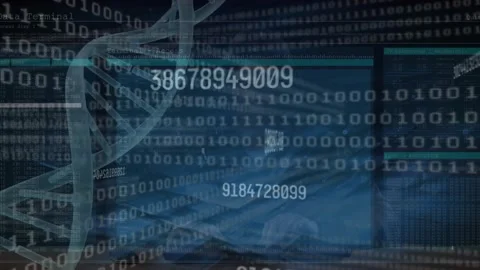 Animation of data processing and dna strand over caucasian hacker Stock Footage 328973722