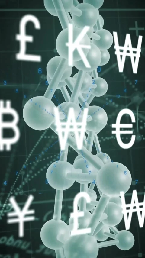 Animation of data processing and dna strands over currency symbols Vídeos de archivo 341659993