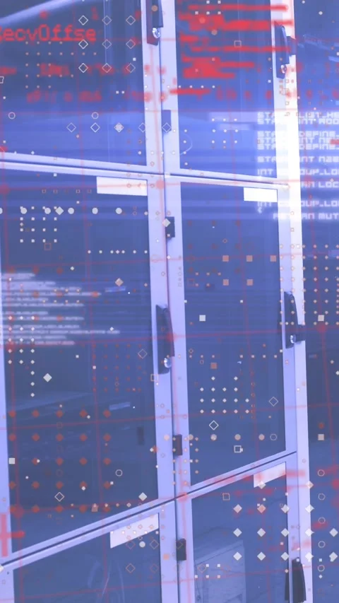 Animation of data processing and dots pattern against computer server room Stock Footage 321625186