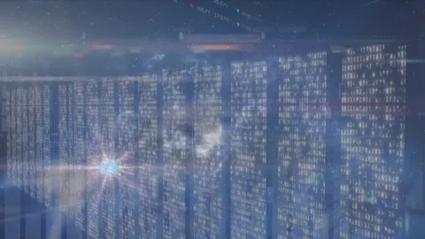 Animation of data processing and dots of light on navy background Stock Footage 326303059