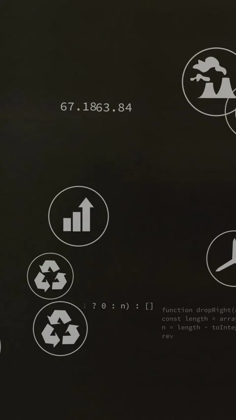 Animation of data processing and ecology icons over office Vídeos de archivo 341660020
