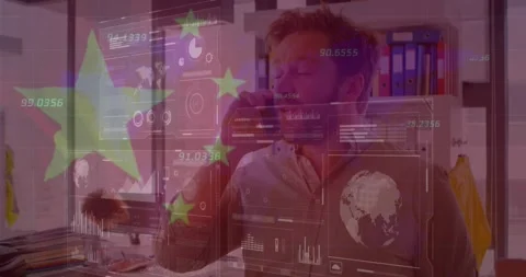 Animation of data processing and email icons over business people wearing Video stock 327122536