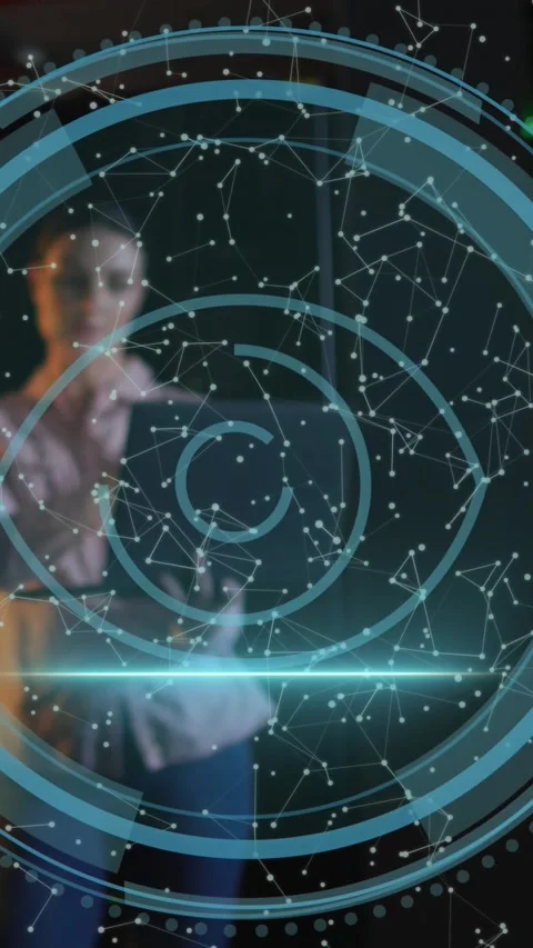 Animation of data processing and eye icon over diverse workers in server room Video stock 324020567