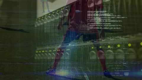 Animation of data processing and football player over computer servers Stock Footage 329487425