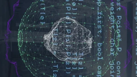 Animation of data processing and global network rotating over computer servers Stock Footage 312916849