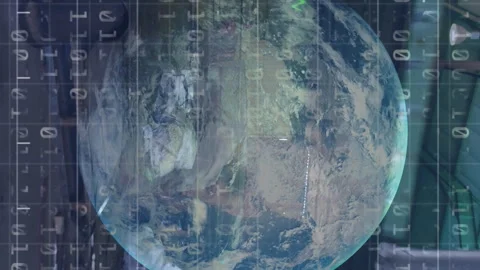 Animation of data processing and globe over rubbish dump Video stock 312389752