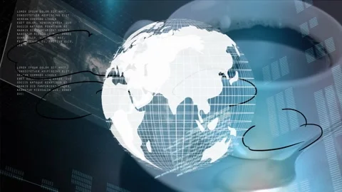 Animation of data processing and globe over coffee Stock Footage 330247669