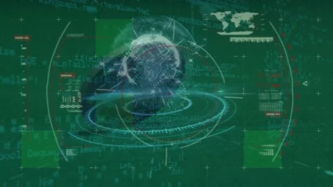 Animation of data processing and globe over chip Stock Footage 330593649