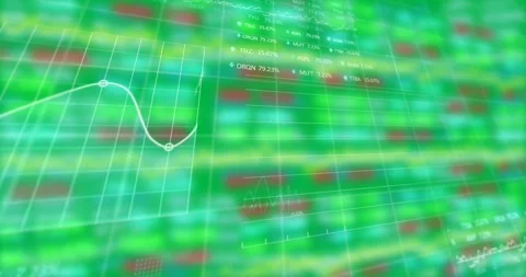 Animation of data processing and graph with green background Stock Footage 325294635