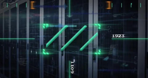 Animation of data processing and green scanner scanning against computer server Stock Footage 330291783