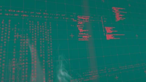 Animation of data processing and grid network over digital waves against green Stock Footage 328240179