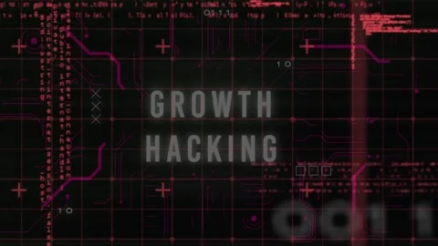 Animation of data processing and growth hacking text on black background Stock Footage 329127987