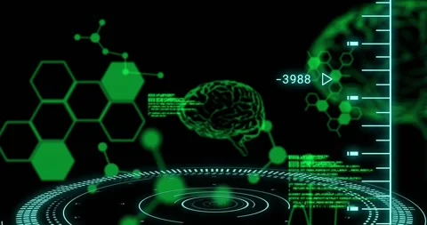 Animation of data processing and human brains over scopes scanning Stock Footage 328919759