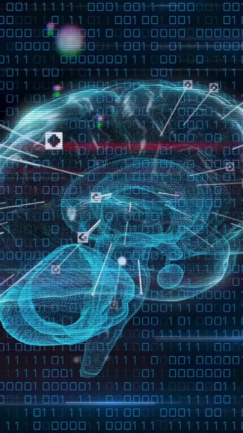 Animation of data processing and icons over digital brain spinning Stock Footage 323781765