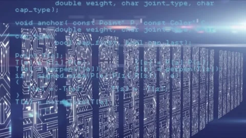 Animation of data processing and integrated circuits over blue background Stock Footage 329288360