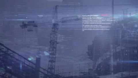 Animation of data processing and light spots against construction site Stock Footage 220898958