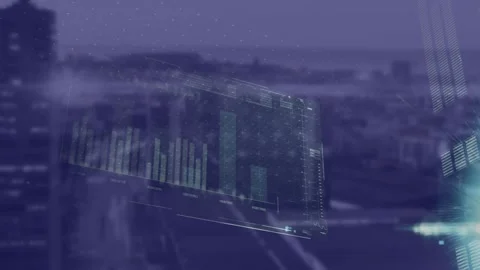 Animation of data processing and light spot against aerial view of cityscape 動画素材 327707645