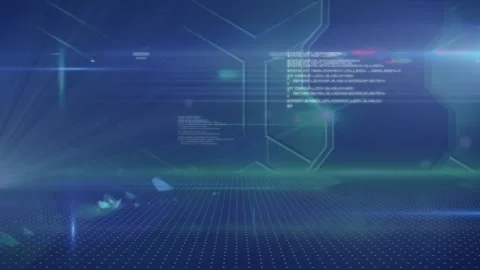 Animation of data processing and light trails on blue background 動画素材 327710027