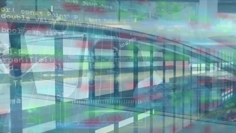 Animation of data processing and light trails over man sitting in a car in a Stock Footage 328005182