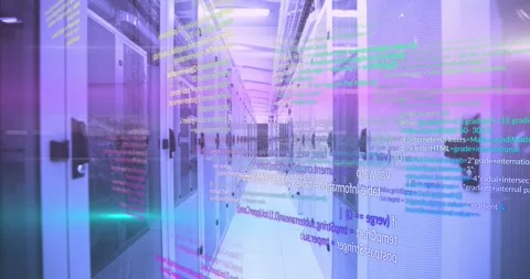 Animation of data processing and light spot against computer server room Vídeos de archivo 329227969