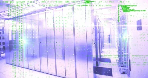 Animation of data processing and light spot over computer server room Vídeos de archivo 330288060