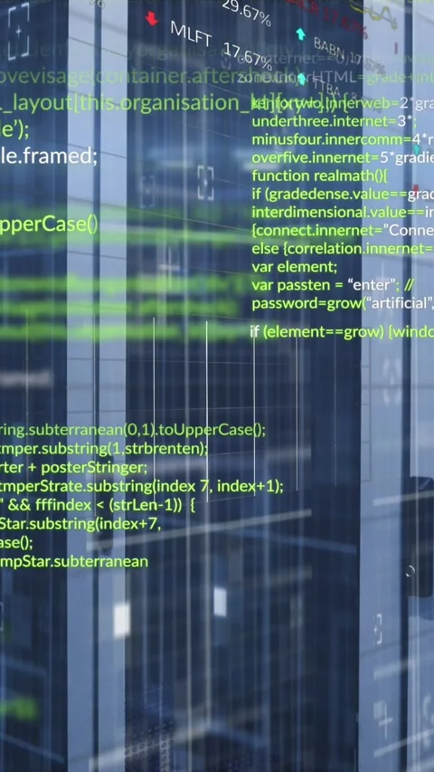Animation of data processing and light spots against empty computer server room Stock Footage 343902481