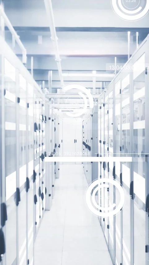 Animation of data processing and light trails against computer server room Stock Footage 344614610