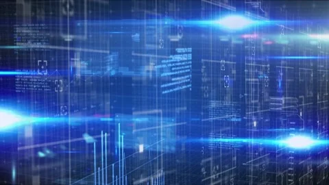 Animation of data processing and lights on navy background Video stock 220372096