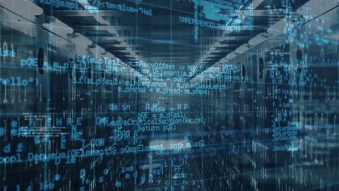 Animation of data processing and lights over servers Stock Footage 330586446