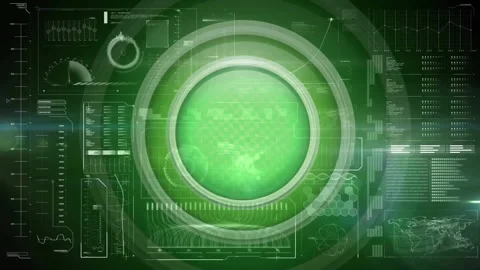 Animation of data processing and loading on complex green glowing interface Stock Footage 260971250