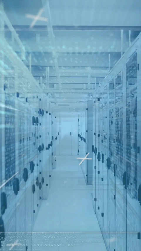 Animation of data processing and markers moving over computer servers Stock Footage 323682390