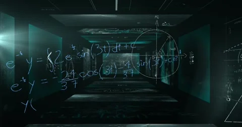 Animation of data processing and mathematical equations over screens Stock-Footage 155786794