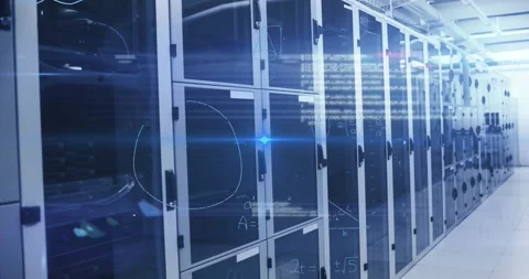 Animation of data processing and mathematical equations against computer server Stock Footage 327126084