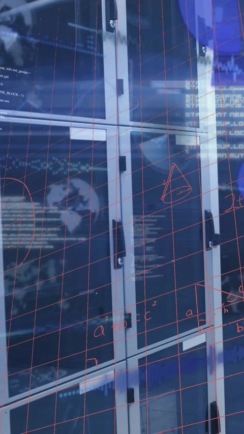 Animation of data processing and mathematical equations against computer server Stock Footage 343779232