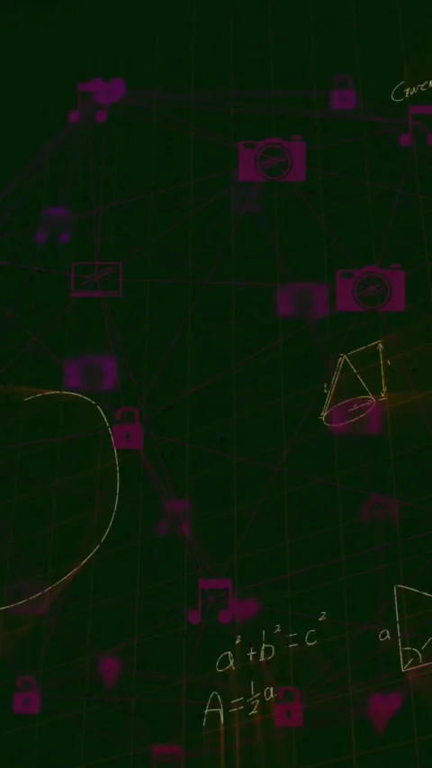 Animation of data processing and mathematical equations on black background Stock Footage 343919855