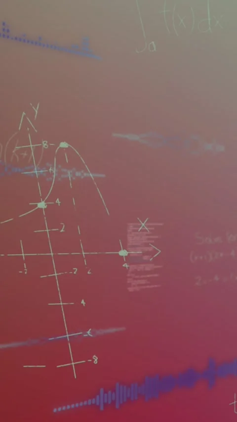 Animation of data processing and mathematical equations floating against purple Видео 344745738