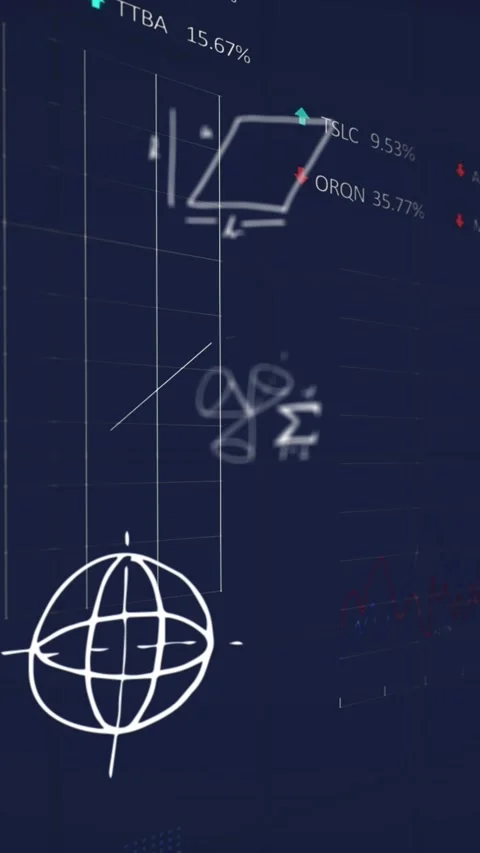 Animation of data processing and mathematical equations on black background Видео 344765831