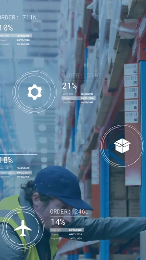 Animation of data processing and media icons over caucasian male worker working Stock Footage 342812636