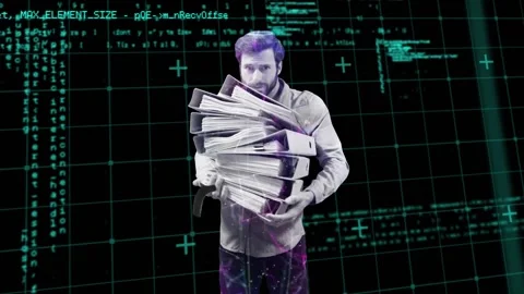 Animation of data processing and megaphone icon against caucasian man holding a Stock Footage 326185707