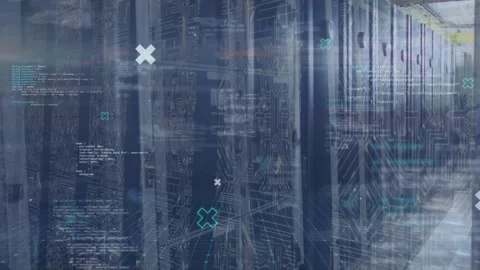 Animation of data processing and microprocessor connections over computer server Vídeo Stock 205114901