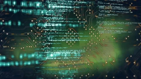 Animation of data processing and microprocessor connections against green Vídeo Stock 234948493