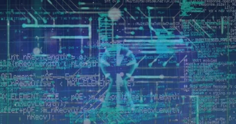 Animation of data processing and microprocessor connections over grind Stockbeeldmateriaal 327644364