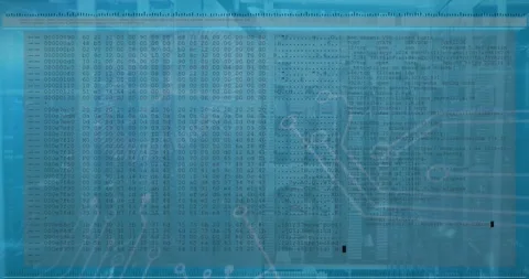 Animation of data processing and microprocessor connections against computer Vídeo Stock 329689172