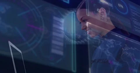 Animation of data processing and molecules over doctor working in lab Stock Footage 330590731