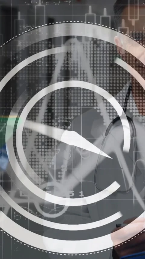 Animation of data processing and moving clock over diverse doctors Stock Footage 344706132