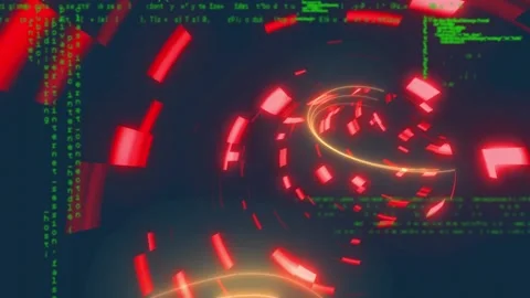 Animation of data processing and neon red tunnel in seamless pattern against Stock Footage 330179230
